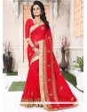 Patch Border Work Red Faux Georgette Classic Saree