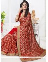 Faux Georgette Red Resham Work Classic Designer Saree