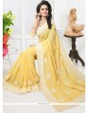 Faux Georgette Yellow Embroidered Work Designer Saree