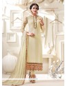 Cream Faux Georgette Designer Straight Suit