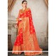 Art Silk Orange Resham Work Designer Traditional Saree