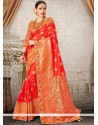 Art Silk Orange Resham Work Designer Traditional Saree