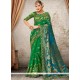 Resham Work Blue And Green Traditional Designer Saree