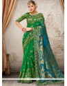 Resham Work Blue And Green Traditional Designer Saree