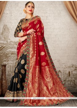 Resham Work Black And Red Traditional Designer Saree