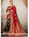 Resham Work Black And Red Traditional Designer Saree