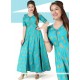Chanderi Print Work Blue Readymade Gown
