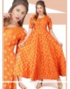Print Chanderi Readymade Gown In Orange