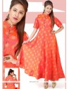 Chanderi Hot Pink Print Work Readymade Gown