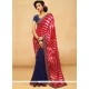 Faux Georgette Navy Blue And Red Half N Half Designer Saree