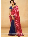 Faux Georgette Navy Blue And Red Half N Half Designer Saree