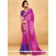 Purple And Rani Print Work Faux Chiffon Classic Designer Saree