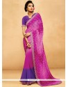 Purple And Rani Print Work Faux Chiffon Classic Designer Saree