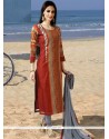 Chanderi Red Embroidered Work Readymade Suit