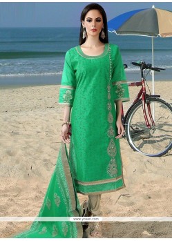 Green Embroidered Work Readymade Suit