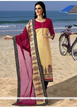 Embroidered Work Chanderi Beige Readymade Suit