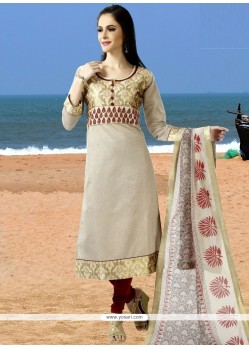 Beige Embroidered Work Chanderi Readymade Suit