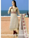 Beige Embroidered Work Chanderi Readymade Suit