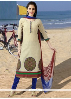 Embroidered Work Beige Cotton Readymade Suit