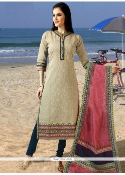 Embroidered Work Beige Chanderi Readymade Suit