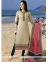 Embroidered Work Beige Chanderi Readymade Suit