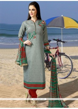 Cotton Grey Embroidered Work Readymade Suit