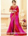 Patch Border Work Hot Pink And Red Classic Designer Saree