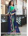 Navy Blue Embroidered Work Art Silk Traditional Designer Saree