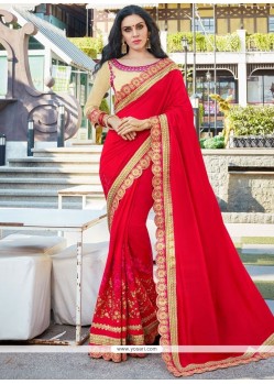 Art Silk Red Patch Border Work Traditional Saree