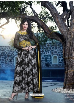Black And Yellow Georgette Anarkali Suit