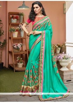 Resham Work Sea Green Designer Traditional Saree