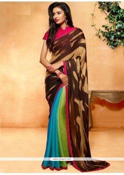 Print Work Multi Colour Crepe Jacquard Printed Saree