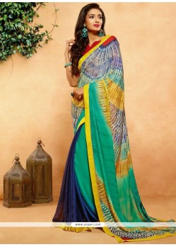 Multi Colour Print Work Crepe Jacquard Printed Saree