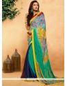 Multi Colour Print Work Crepe Jacquard Printed Saree