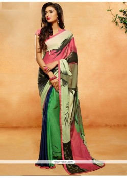 Multi Colour Crepe Jacquard Printed Saree