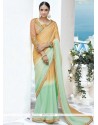 Faux Georgette Beige And Sea Green Shaded Saree