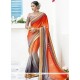 Grey And Orange Lace Work Faux Chiffon Shaded Saree