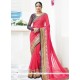 Faux Georgette Hot Pink Embroidered Work Classic Designer Saree