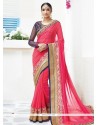 Faux Georgette Hot Pink Embroidered Work Classic Designer Saree