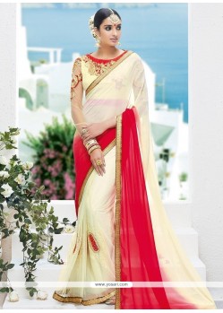 Faux Georgette Cream Shaded Saree