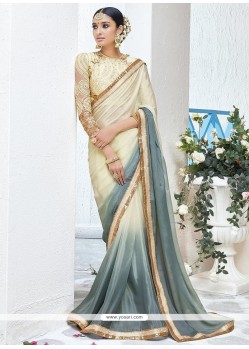 Cream And Grey Shaded Saree