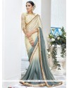 Cream And Grey Shaded Saree