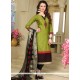 Embroidered Work Chanderi Green Readymade Suit