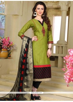 Buy Embroidered Work Chanderi Green Readymade Suit | Churidar Salwar Suits