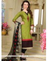 Embroidered Work Chanderi Green Readymade Suit