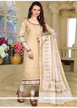 Beige Embroidered Work Chanderi Readymade Suit