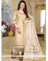 Beige Embroidered Work Chanderi Readymade Suit