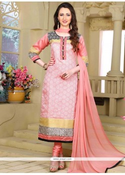 Embroidered Work Pink Chanderi Readymade Suit