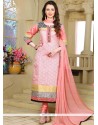 Embroidered Work Pink Chanderi Readymade Suit