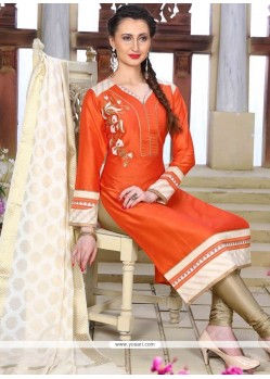 Chanderi Orange Readymade Suit